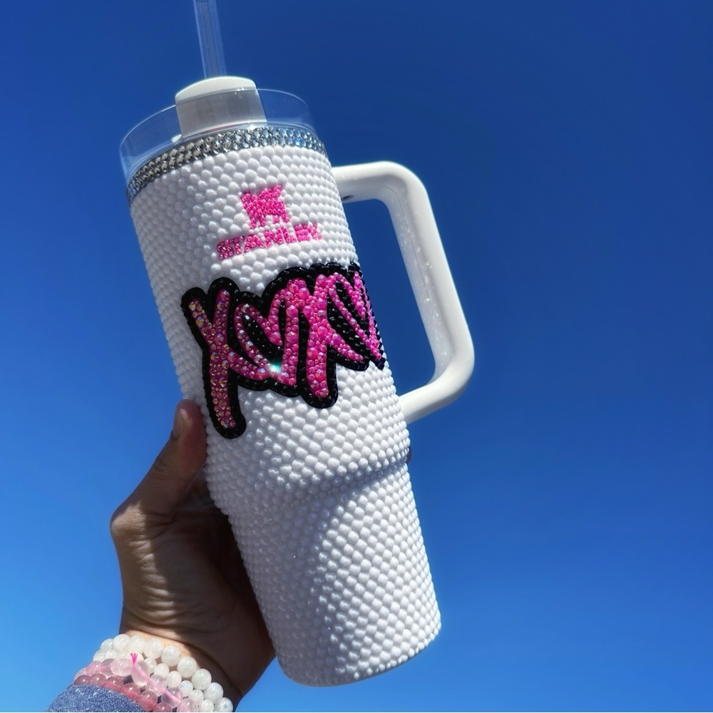 30 oz white Stanley Quencher - Bedazzled